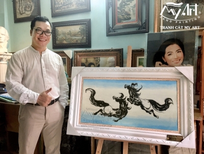 Tác phẩm độc bản: SONG MÃ từ NÉT VẼ THUỶ MẶC được hoạ sĩ MyArt tái hiện qua NGHỆ THUẬT TRANH CÁT