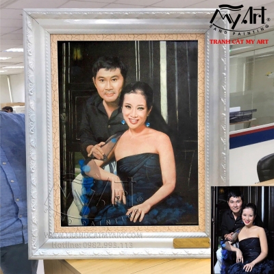 Tác phẩm: Tranh Cát Chân dung - Á HẬU QUÝ BÀ THẾ GIỚI - THU HƯƠNG & DOANH NHÂN NGUYỄN HOÀI NAM